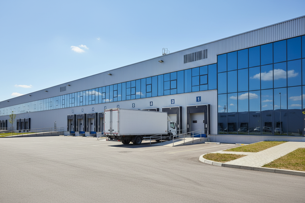 Almacén con camión de reparto pero sin logo